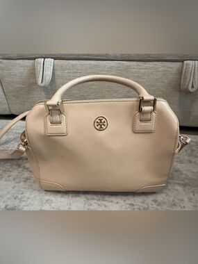 Tory Burch Robinson nude Saffiano leather satchel crossbody purse